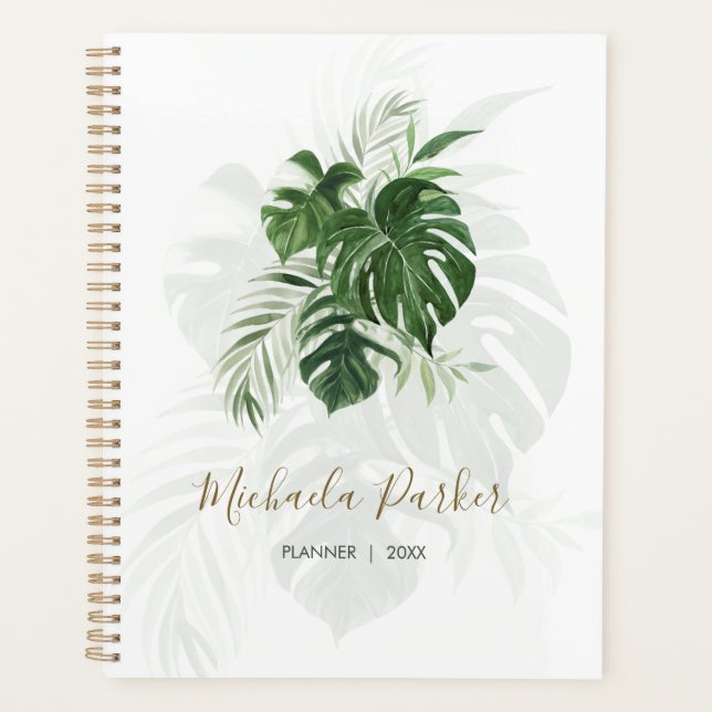 Tropical Leaves Modern Elegant Personalised Planner (Front)
