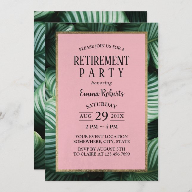 Tropical Leaves Modern Retirement Party Invitation (Front/Back)