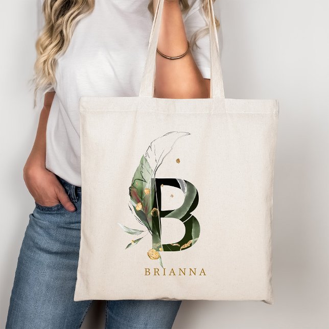 Tropical Leaves Monogram Letter "B" Personalised Tote Bag (Creator Uploaded)