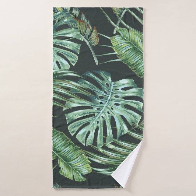 Tropical leaves, monstera, banana leaf, jungle fol bath towel (Bath Towel)
