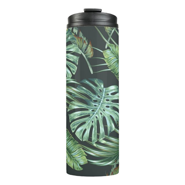 Tropical leaves, monstera, banana leaf, jungle fol thermal tumbler (Front)