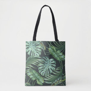 Tropical leaves, monstera, banana leaf, jungle fol tote bag