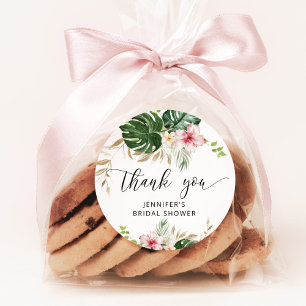 Tropical leaves, monstera bridal shower classic round sticker