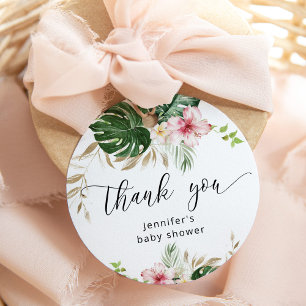 Tropical leaves monstera girl baby shower favour tags