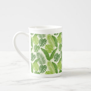 Tropical Leaves & Monstera Seamless Pattern Bone China Mug