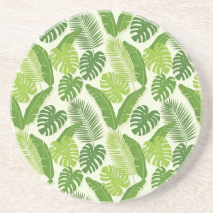 Tropical Leaves & Monstera Seamless Pattern Coaster