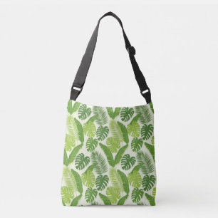 Tropical Leaves & Monstera Seamless Pattern Crossbody Bag