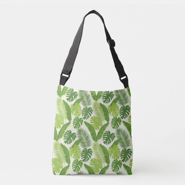 Tropical Leaves & Monstera Seamless Pattern Crossbody Bag (Front)