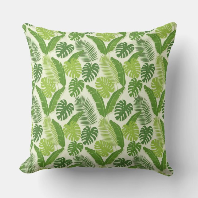 Tropical Leaves & Monstera Seamless Pattern Cushion (Front)