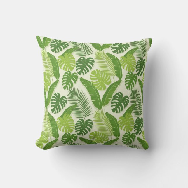 Tropical Leaves & Monstera Seamless Pattern Cushion (Front)