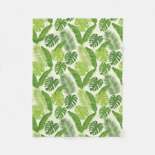 Tropical Leaves & Monstera Seamless Pattern Fleece Blanket