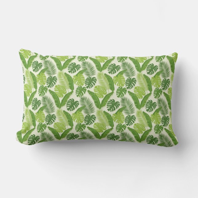 Tropical Leaves & Monstera Seamless Pattern Lumbar Cushion (Front)