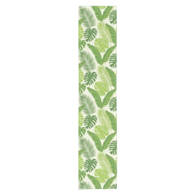 Tropical Leaves & Monstera Seamless Pattern Short Table Runner (Front)
