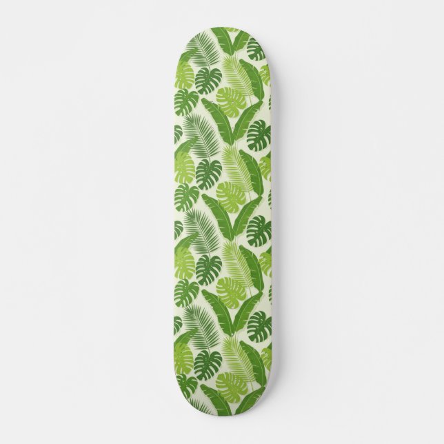 Tropical Leaves & Monstera Seamless Pattern Skateboard (Front)