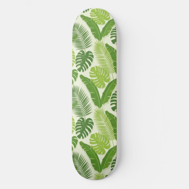 Tropical Leaves & Monstera Seamless Pattern Skateboard (Front)