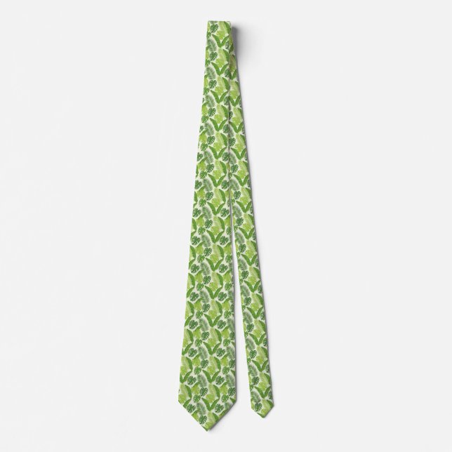 Tropical Leaves & Monstera Seamless Pattern Tie (Front)