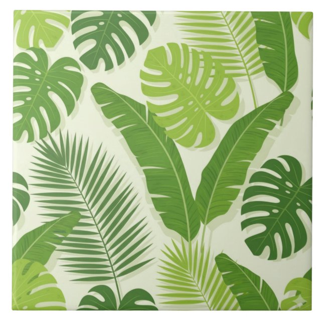 Tropical Leaves & Monstera Seamless Pattern Tile (Front)
