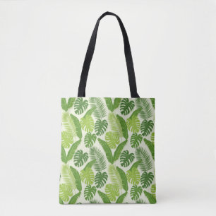 Tropical Leaves & Monstera Seamless Pattern Tote Bag