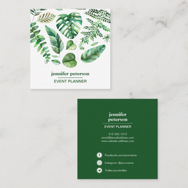 Tropical Leaves Monstera Social Media Icons Square Business Card (Front/Back)