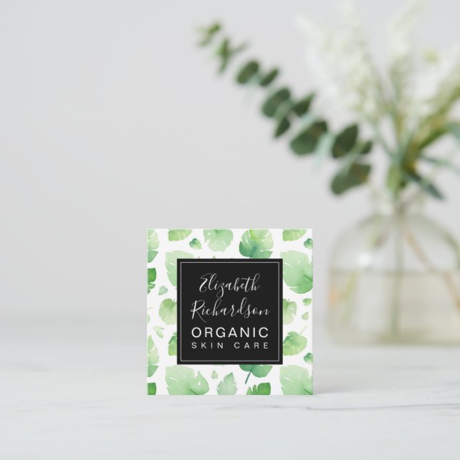 Tropical Leaves Natural Organic Business Card (Standing Front)