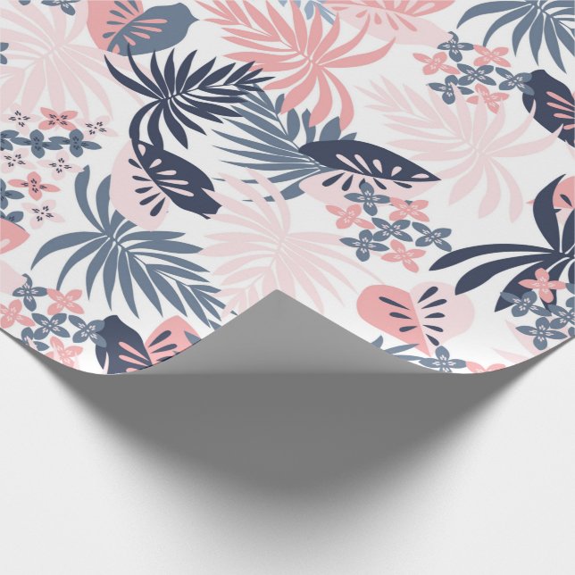 Tropical leaves Navy blush pink dusty blue Wrapping Paper (Corner)