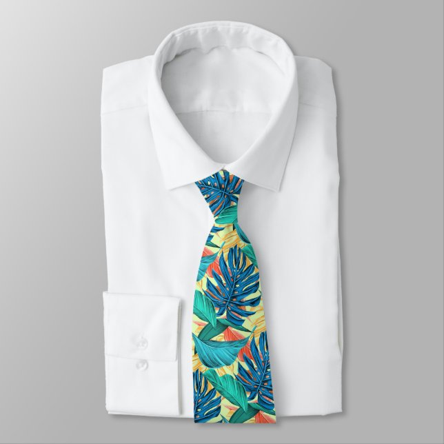 Tropical Leaves Neck Tie (Tied)