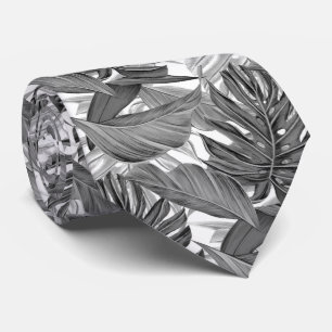 Tropical Leaves Neck Tie - Black White Design
