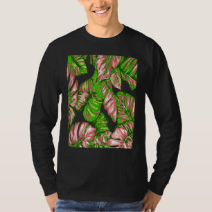 Tropical Leaves Of Banana and Monstera Pink Green  T-Shirt