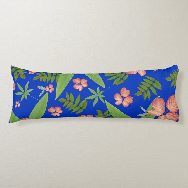 Tropical Leaves on Blue Body Cushion (Front)