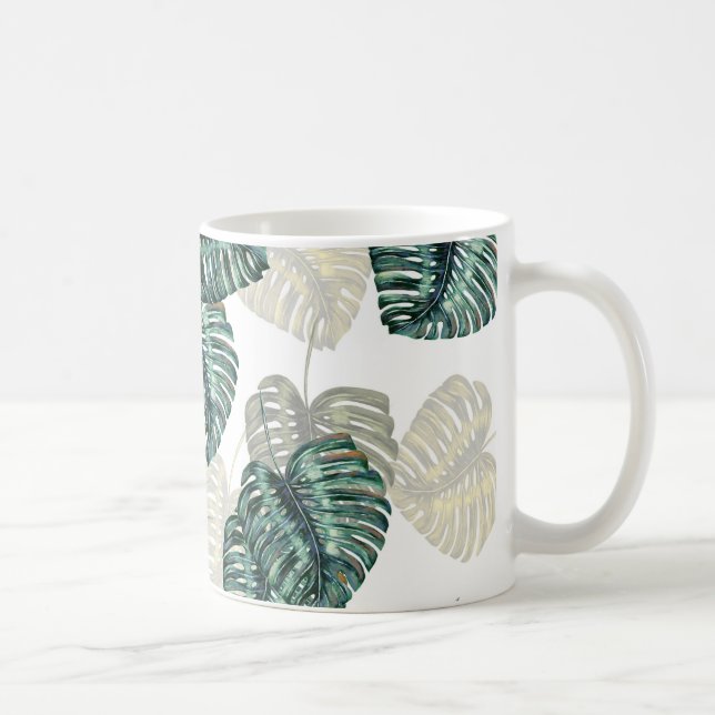 Tropical Leaves on White Coffee Mug (Right)
