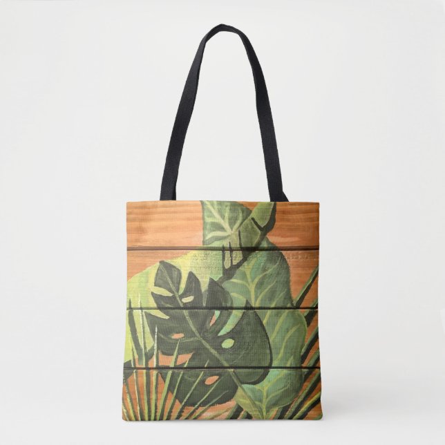 Tropical Leaves on Wood Tote Bag (Front)