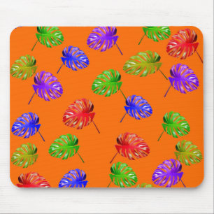 Tropical Leaves Orange Background Mousepad