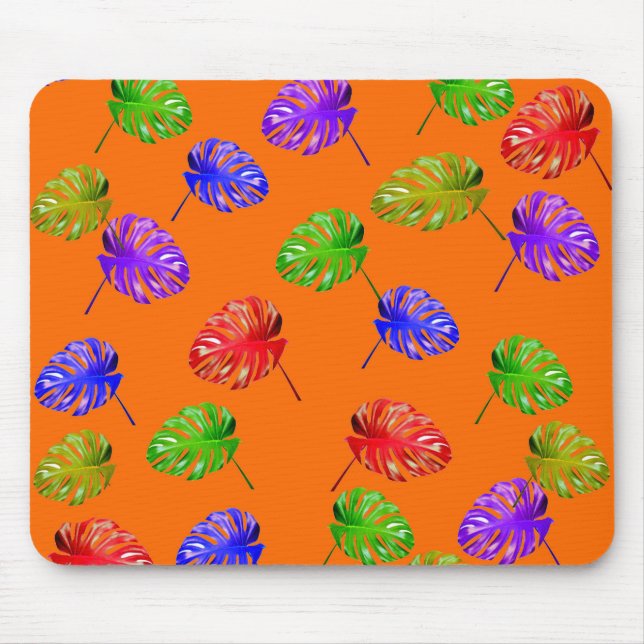 Tropical Leaves Orange Background Mousepad (Front)