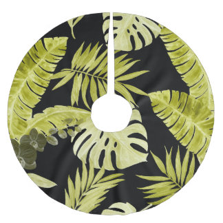 Tropical leaves, orchids, watercolor pattern. brushed polyester tree skirt