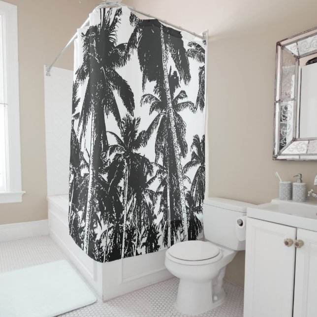 Tropical Leaves Palm Trees Design Shower Curtain (In Situ)