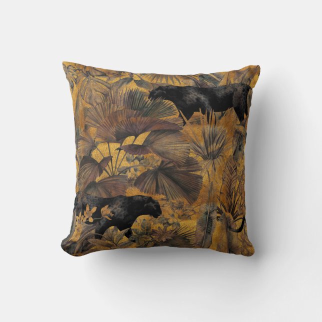 Tropical leaves, panther and orchid. Seamless vint Cushion (Front)