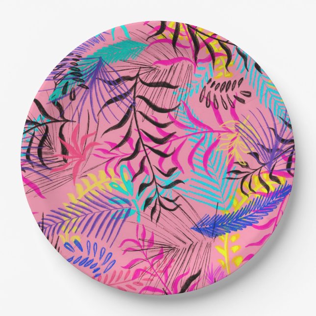 Tropical Leaves Paper Plate (Front)