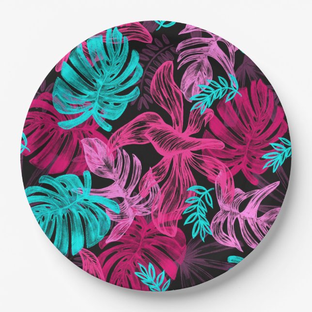 Tropical Leaves Paper Plate (Front)