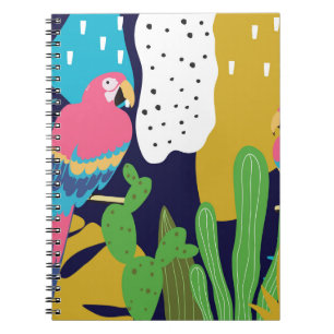 Tropical leaves, parrots: summer background. notebook