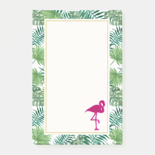 Tropical Leaves Pattern and Pink Flamingo Post-it Notes