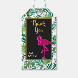 Tropical Leaves Pattern and Pink Flamingo Thanks Gift Tags
