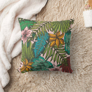 Tropical Leaves Pattern - Boho Floral Decor Cushion
