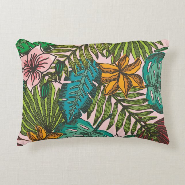 Tropical Leaves Pattern - Boho Floral Decor Decorative Cushion (Front)