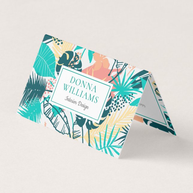 Tropical leaves pattern business card (Front)