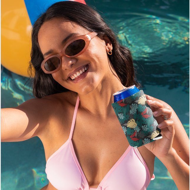 Tropical Leaves Pattern Can Cooler (green leaves can cooler)