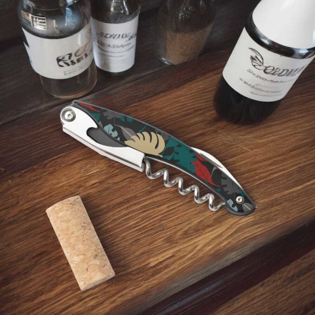 Tropical Leaves Pattern Corkscrew (Corkscrew Bottle Opener)