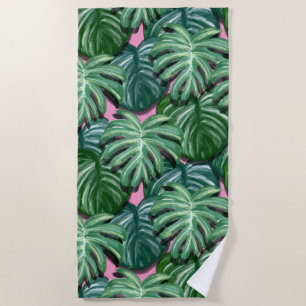 Tropical Leaves Pattern - Green Foliage Beach Towel
