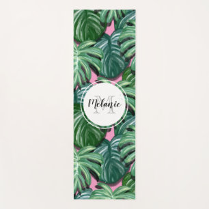 Tropical Leaves Pattern - Green Foliage Monogram Yoga Mat