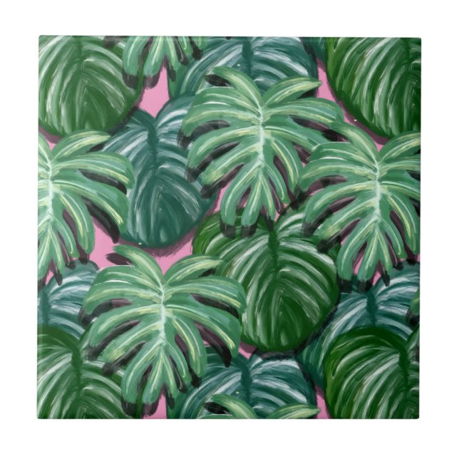 Tropical Leaves Pattern - Green Foliage Tile (Front)