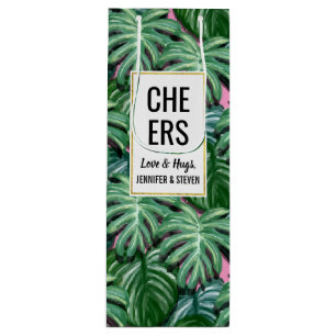 Tropical Leaves Pattern - Green Foliage Wine Gift Bag